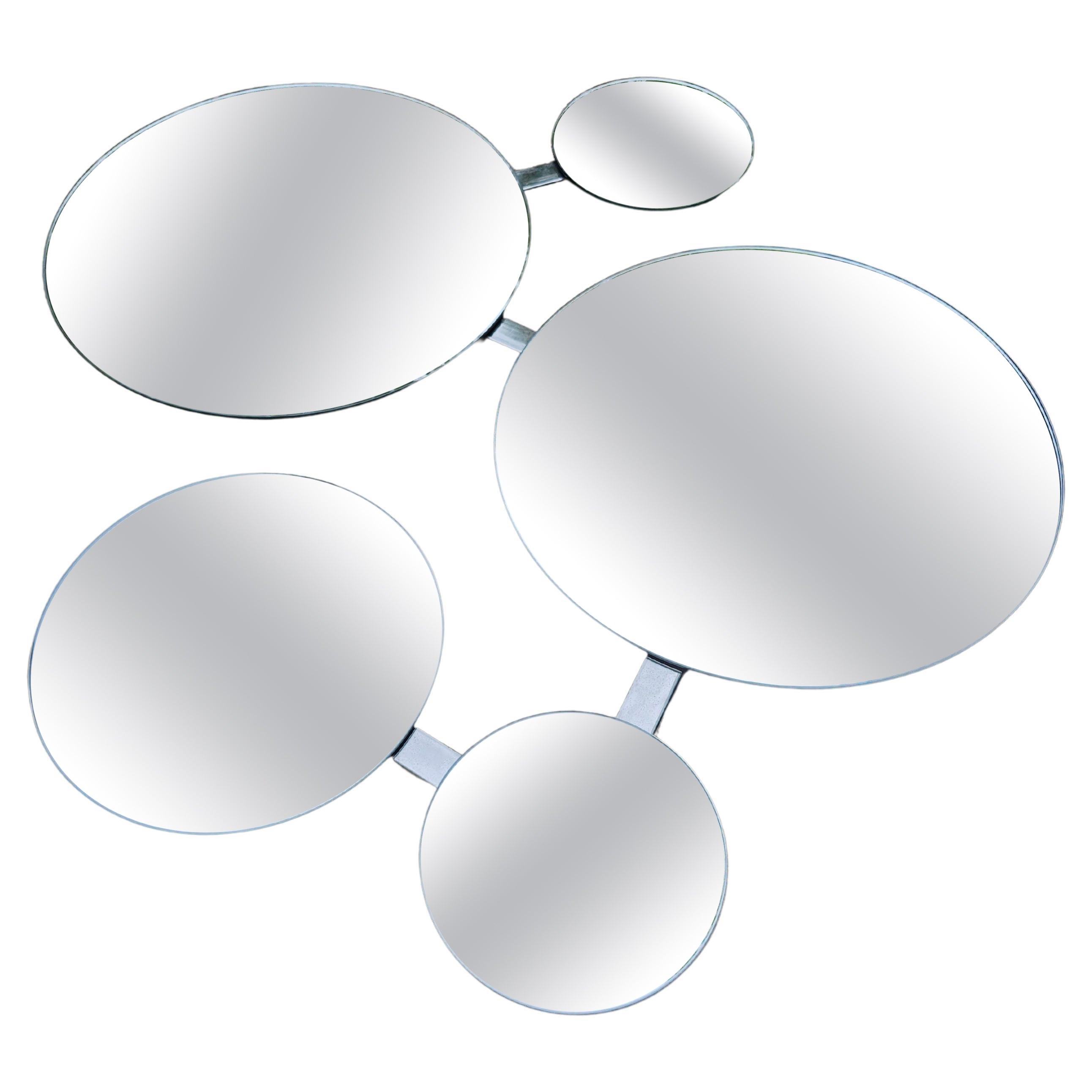 Pair of Mid Century Modern Brutalist Multi Disk (5) Wall Mirrors C1970 For Sale