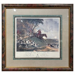 Mid-Century English Framed Hand Colored Hunting Scene Print