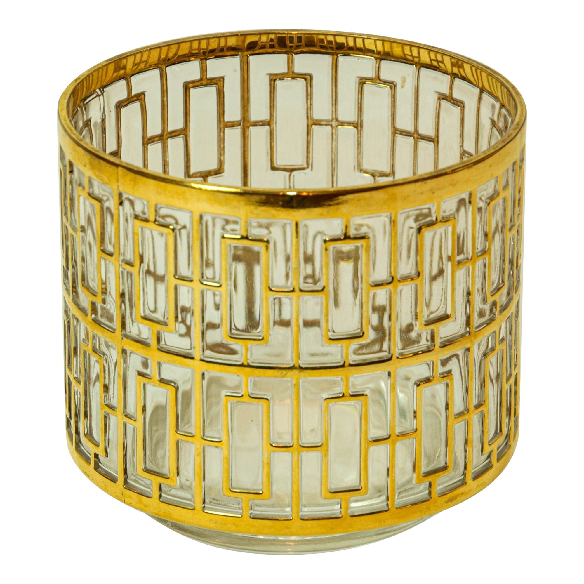 Cubitera de cristal imperial con pantalla Shoji 1960 Cubitera de colección con incrustación de oro de 22 quilates