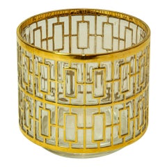 Cubitera de cristal imperial con pantalla Shoji 1960 Cubitera de colección con incrustación de oro de 22 quilates