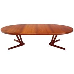 Sculptural Solid Teak Base Danish Modern Oval Dining Table