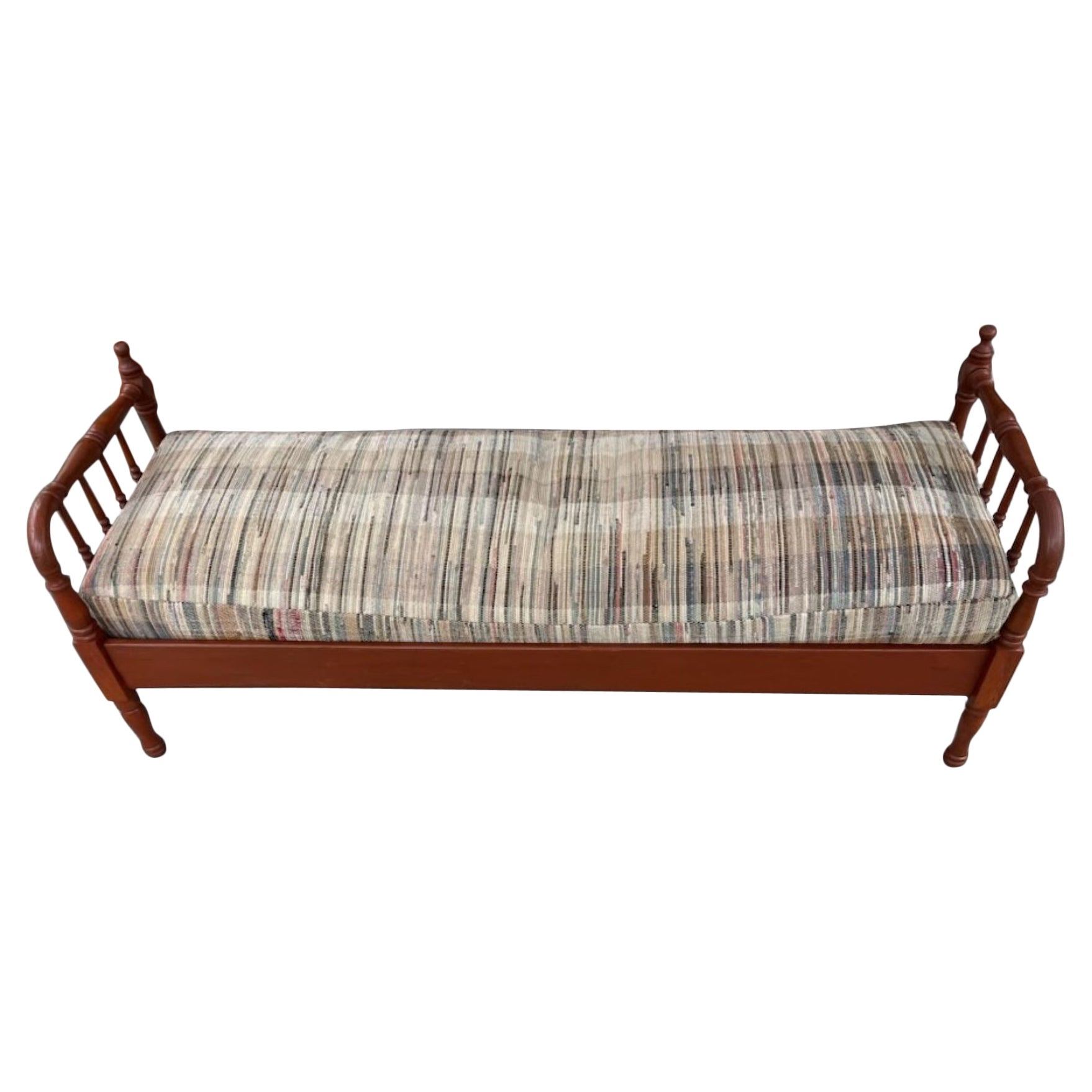 19thc Pine Daybed W/Custom Made Rag Rug Cushions