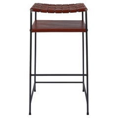 Woven Cognac Leather Bar Stool