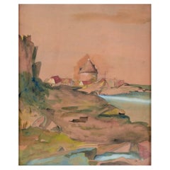 Unknown Danish artist. Watercolor on paper. Seaside view from Bornholm