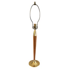 Mid Century Modern Brass and Walnut Table Lamp
