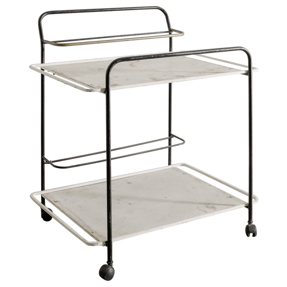 Mathieu Matégot Mid Century Metal Brass Serving Trolley Produced in France 1950s