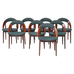Arne Hovmand Olsen Set of Eight Round Back Organic Dining Chairs in Teak