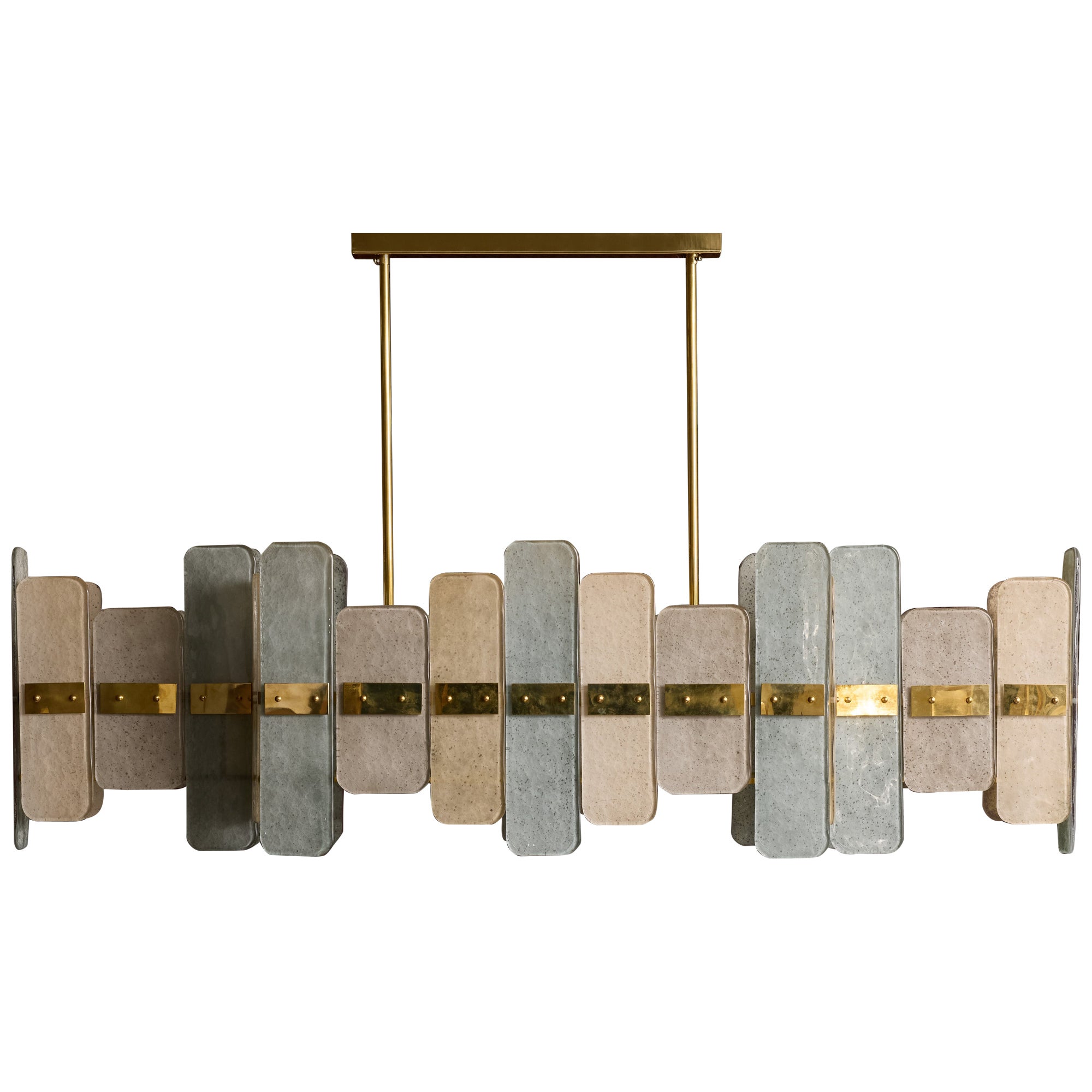 Long Brass Chandelier With Rectangular Murano Glass Panels