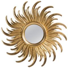 Curved Mid-Century Medium Sized Sunburst Mirror, France, circa 1950s