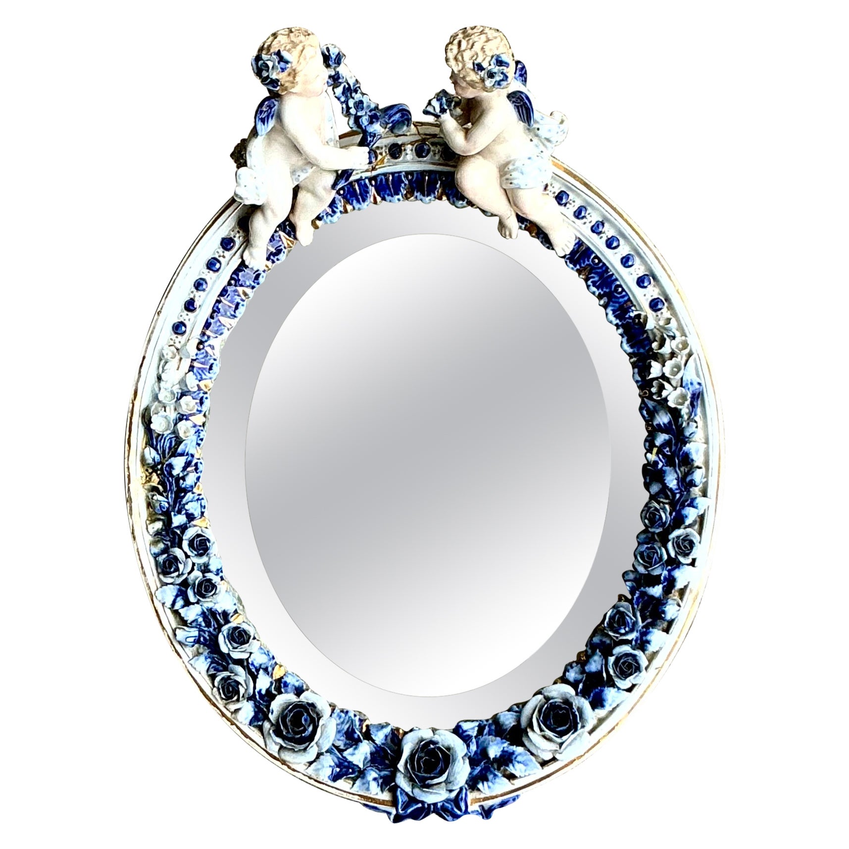 Miroir Chérubin Putti Vintage Boho en céramique émaillée