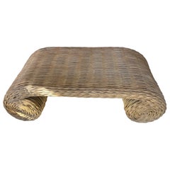 Vintage Coastal Palm Beach Twisted Wicker Scroll Ming Coffee Cocktail Table