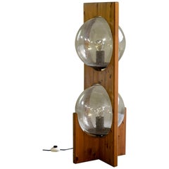 Pine and blown glass floor lamp, Temde, Switzerland, 1970's