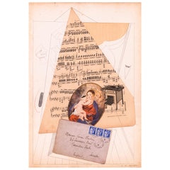 Antique Max Ernst Christmas Card 1938 Signed Modern Mixed Media Collage and Drawing