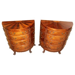 Pair of Georgian Style Mahogany Sunburst Demilune Nightstand Chest of Drawers