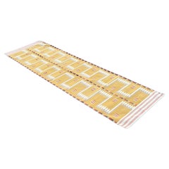 Handmade Cotton Area Flat Weave Runner, 3x10 Mustard Geometric Indian Dhurrie