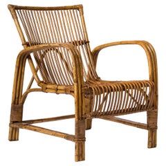 Single Mid Century Compact Rattan Armchair - France 1960's