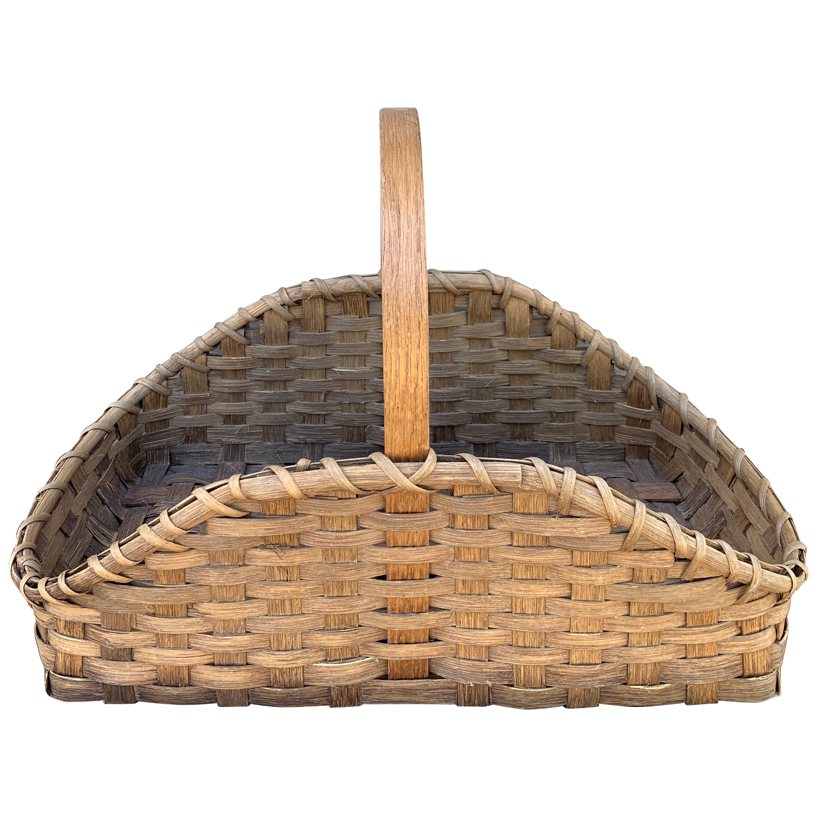 Antiguo cesto de reunión americano de principios del siglo XX de madera de roble astillada