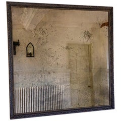 Grand miroir d'affirmation français ancien en verre de renard vieilli et bois sculpté XL orné