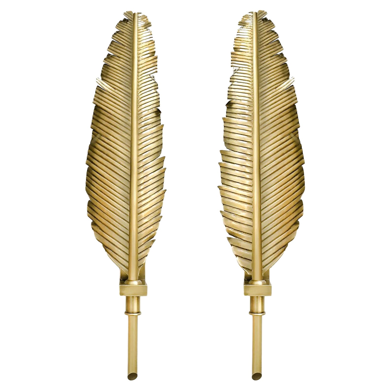 Pair of Feather Brass Sconces in the Manner of Maison Jansen