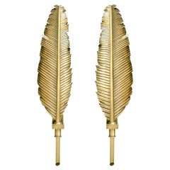 Pair of Feather Brass Sconces in the Manner of Maison Jansen