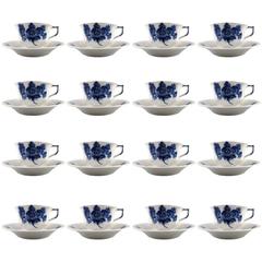 16 Sets of Royal Copenhagen Blue Flower Angular Cup and Saucer