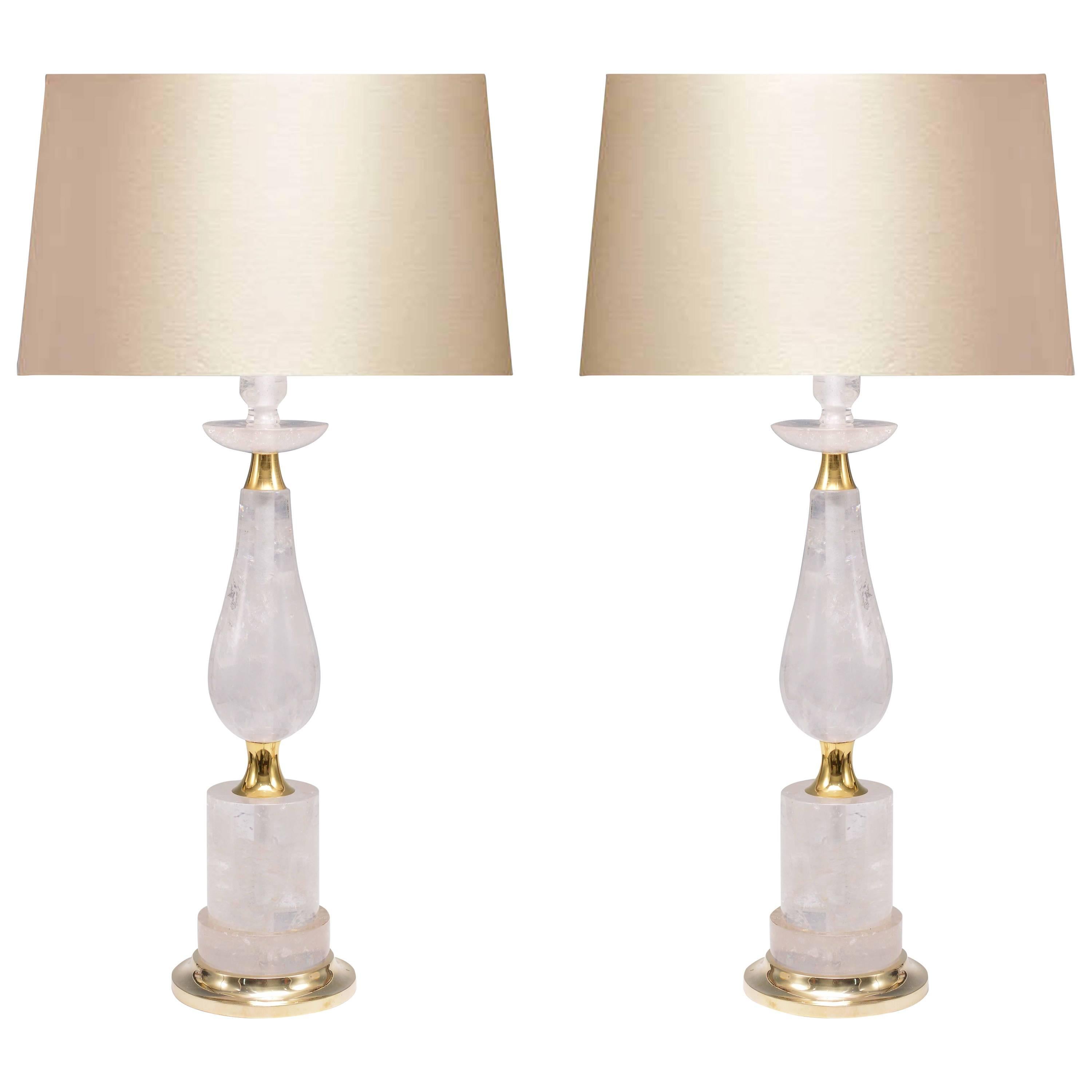 Pair of Elegant Form Rock Crystal Quartz Lamps