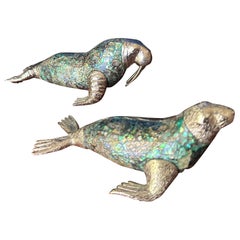Sculpture en nacre de phoque et morse de Maitland Smith