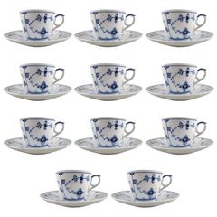 11 Sets Blue Fluted Coffee Cups and Saucers from Royal Copenhagen