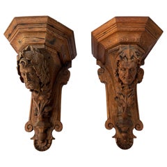 Supports muraux sculptés en bois antique lot de 2