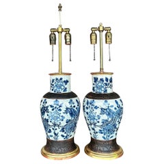 Vintage Asian Poppy Glazed Ceramic Lamps - a Pair