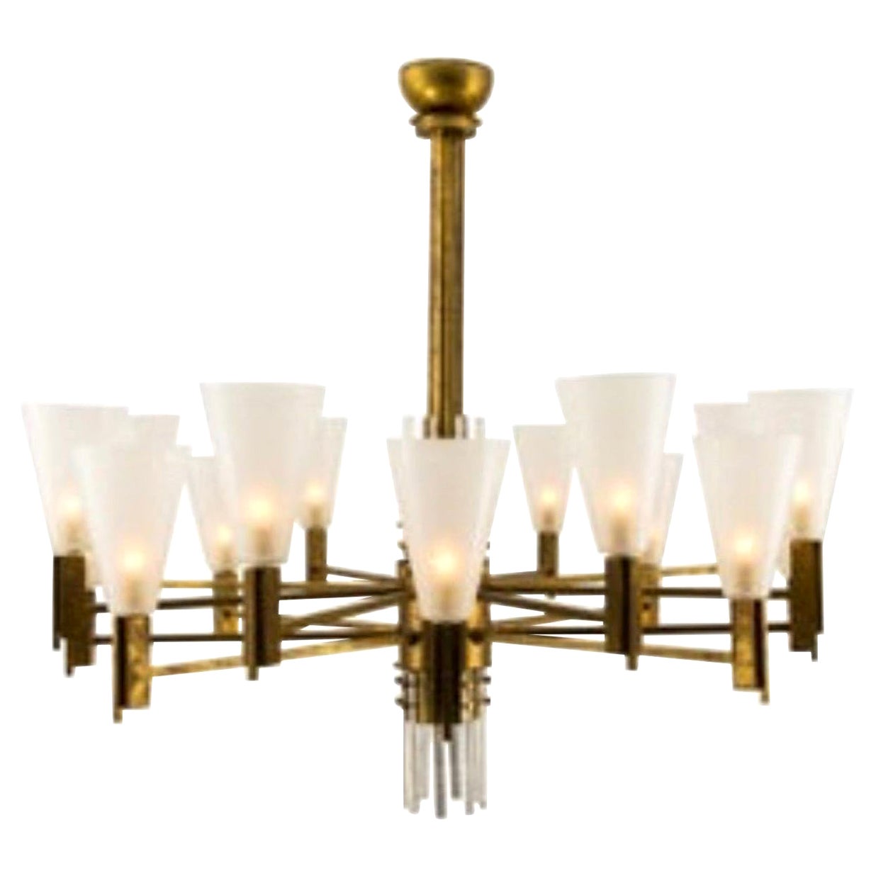 Italian Modern Brass And Glass Chandelier
