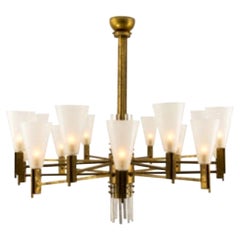 Italian Modern Brass And Glass Chandelier
