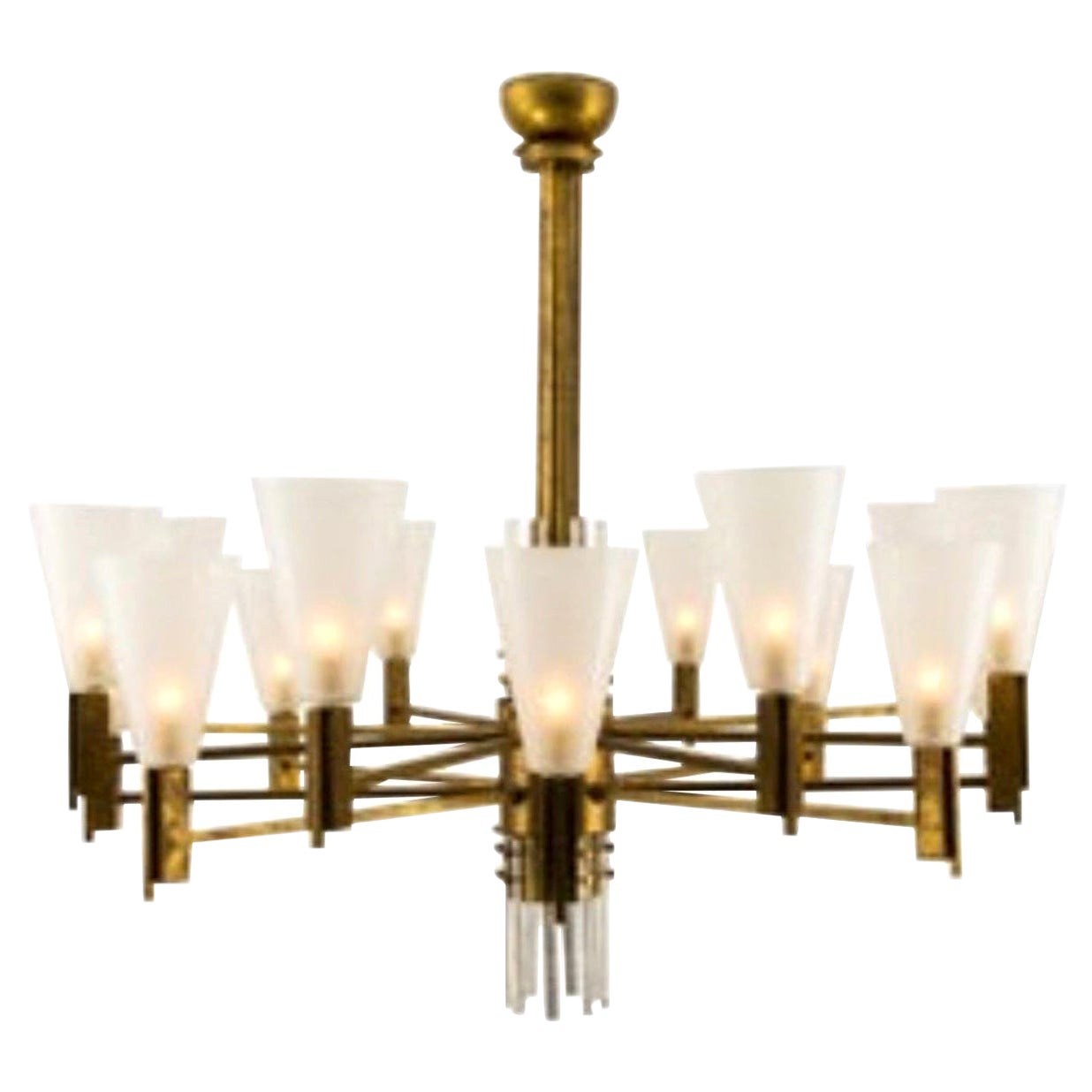 Lampadario moderno italiano in ottone e vetro