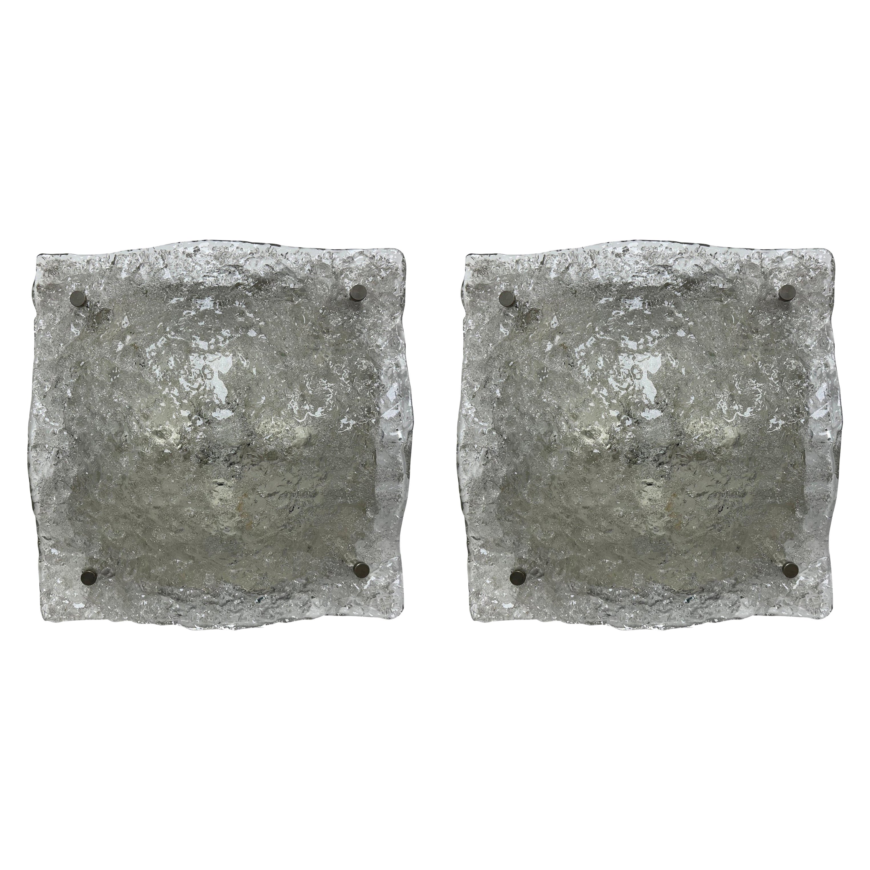 Large Pair Of Murano Glass Sconces By Mazzega