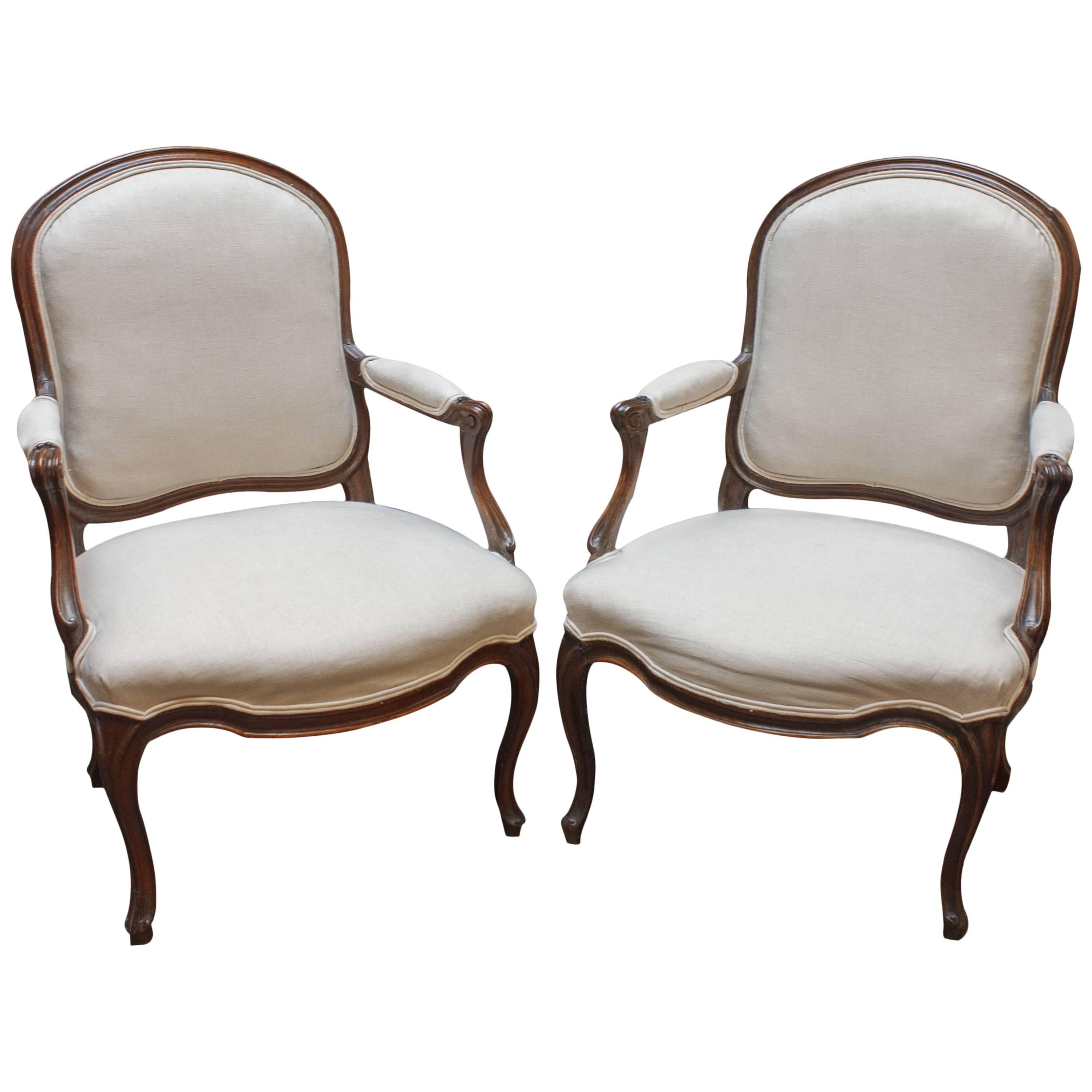 Pair of Louis XV Walnut Fauteuils En Cabriolet by Jean-Baptiste Boulard