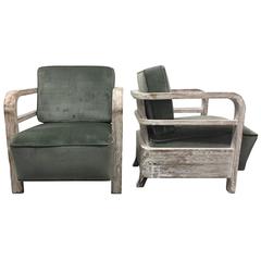 Pair of 1930s French Limed Oak Lounge Chairs 6