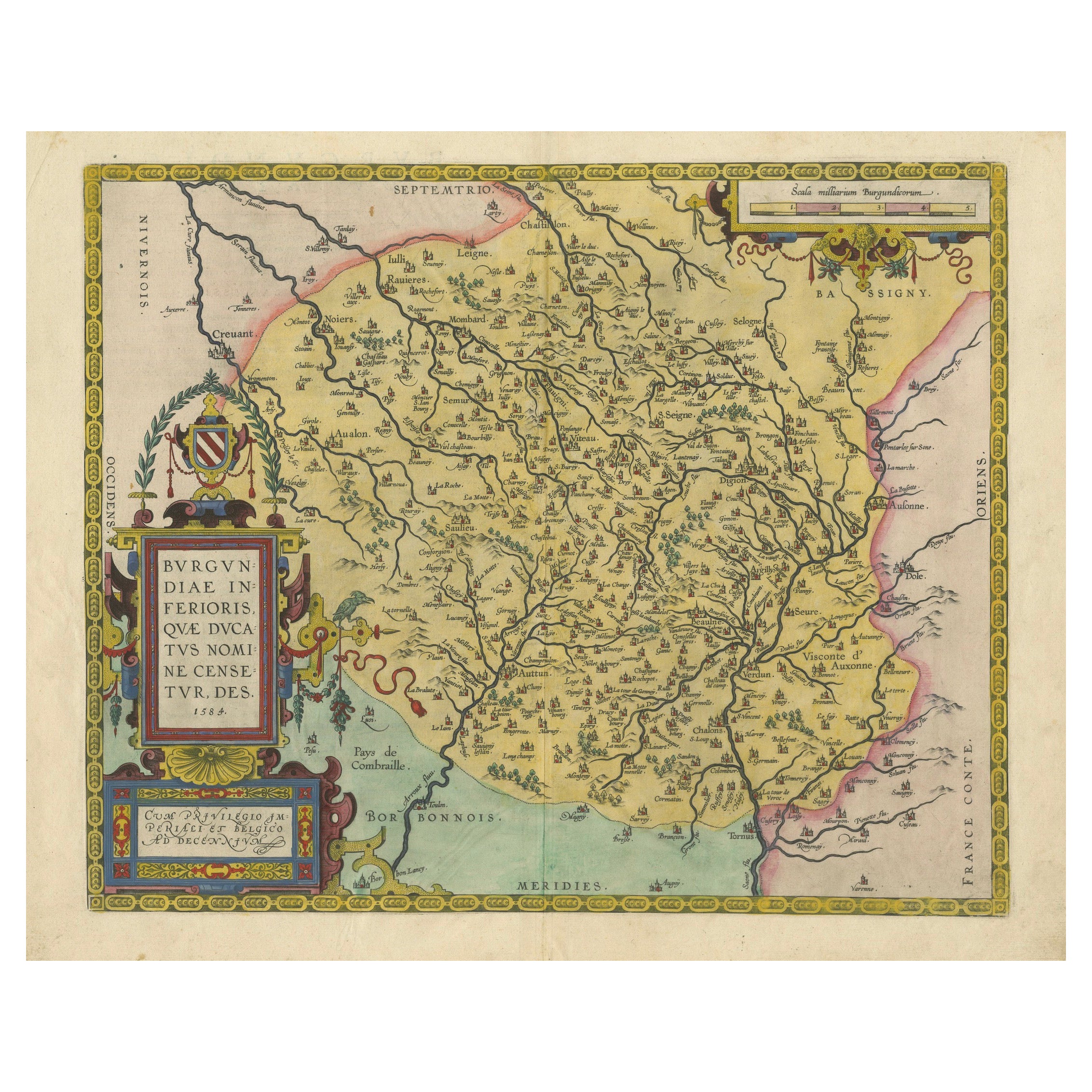 1584 Abraham Ortelius Map of Lower Burgundy, France