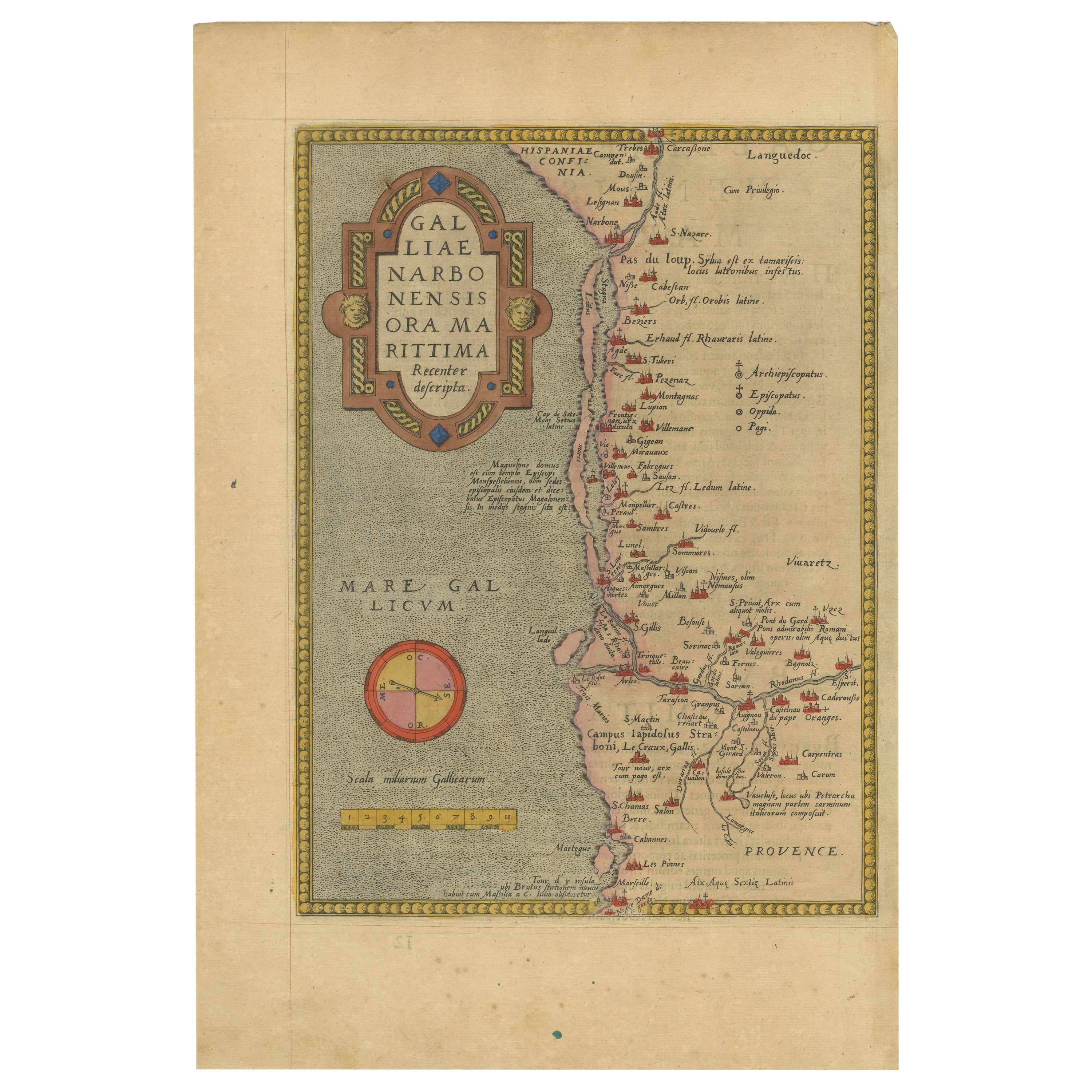 Exquisite 1580 Ortelius Map of the Narbonne Coastal Region, France