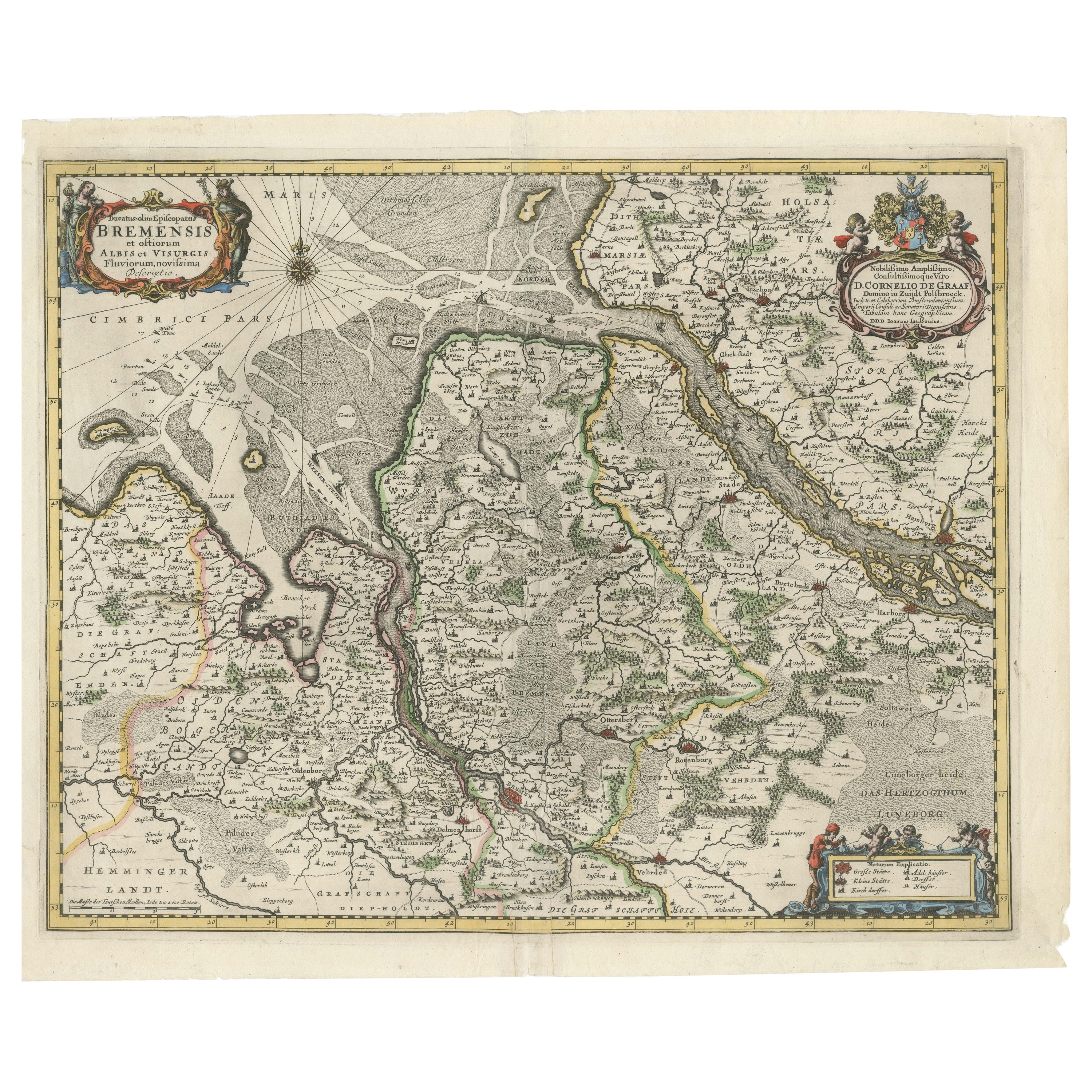 Johannes Janssonius' Karte des Herzogtums Bremen aus dem 17. Jahrhundert in Deutschland