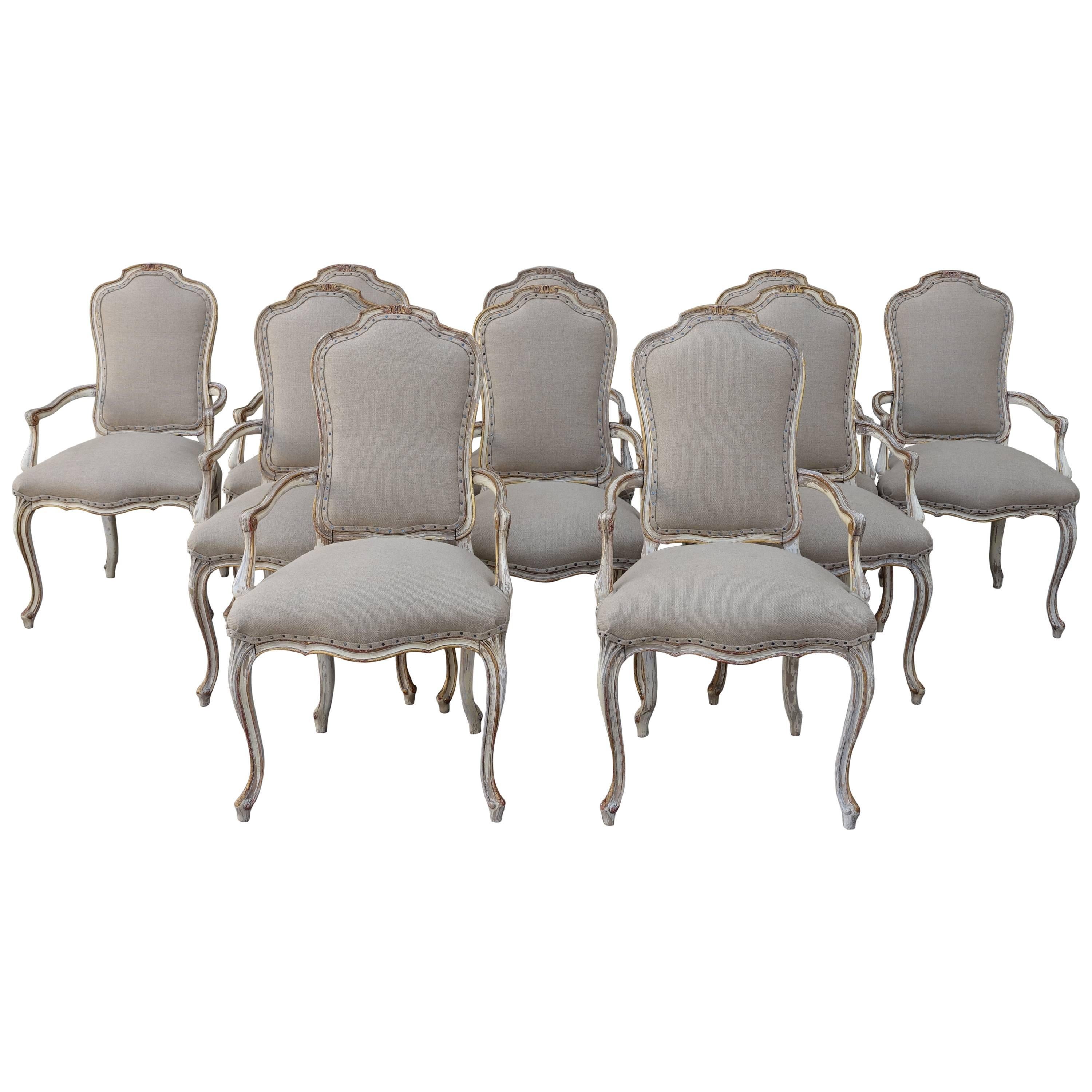 Set of Ten French Painted Dining Armchairs