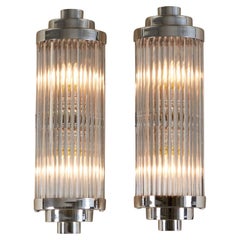 Pareja de apliques italianos Ravello de cromo y cristal con detalle de 3 niveles