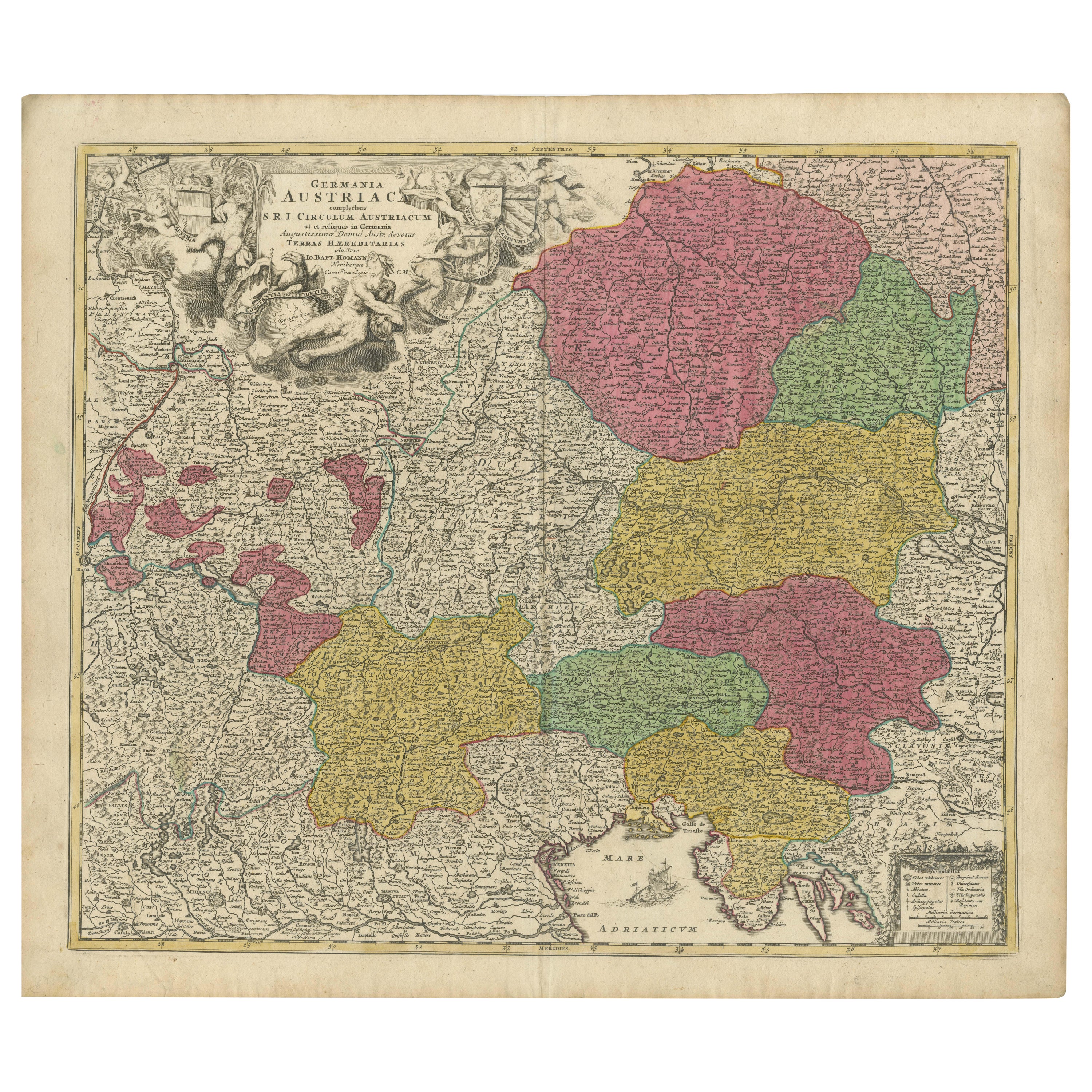 1720 Johann Baptist Homann Karte des österreichischen Kreises und der umliegenden Regionen