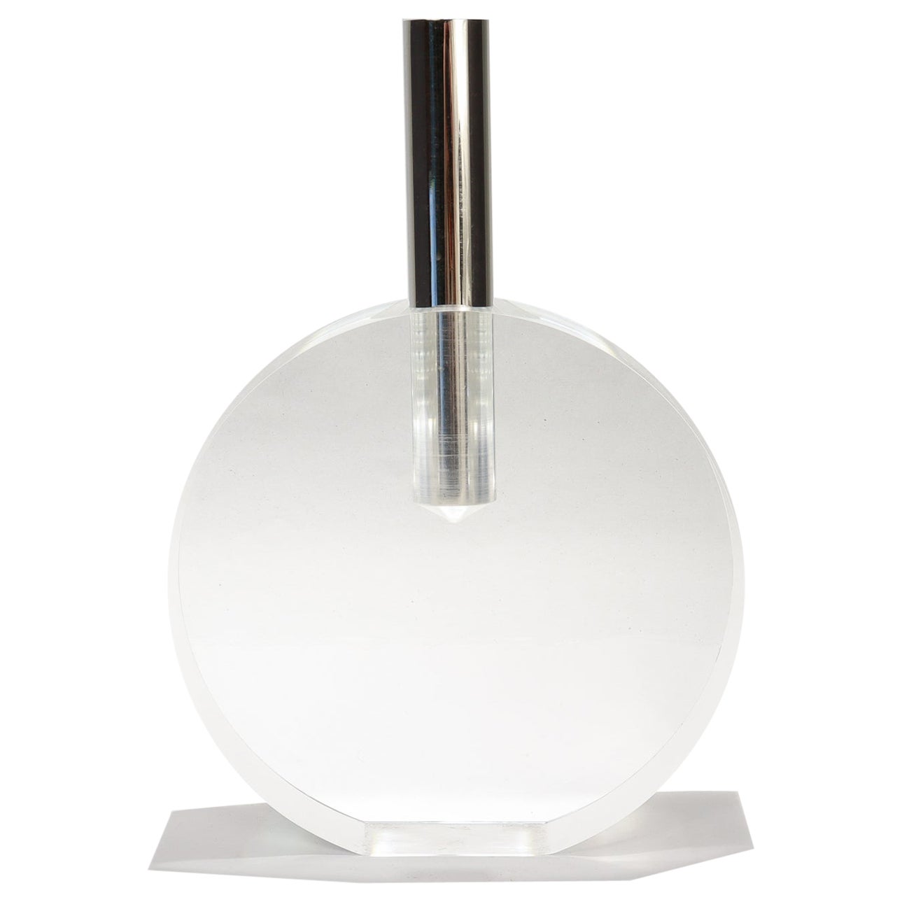 Signed Gabriella Crespi Modernist Lucite & Stainless Steel (Moon Flask) Vase