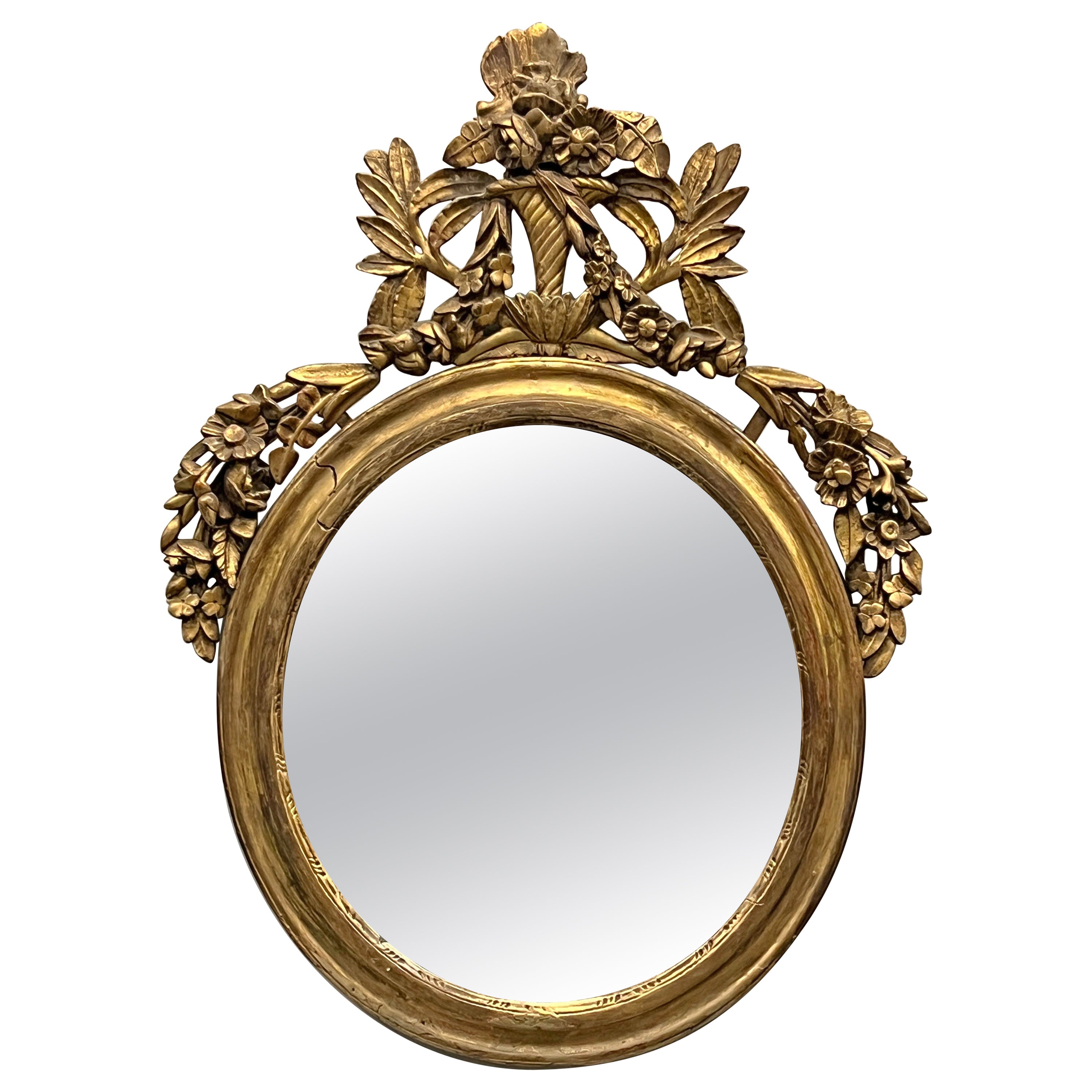 19th Century French Louis XV Style Oval Gold Gilt Mirror