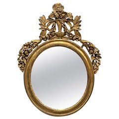 Antique 19th Century French Louis XV Style Oval Gold Gilt Mirror