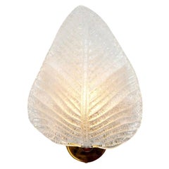 Single Italian Murano Textured Leaf Wall Lights with brass backplate