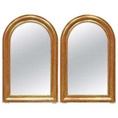 Pair of French Gold Gilt Arched Mirrors