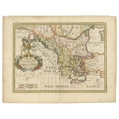 Edward Wells, 1710, carte détaillée de la Grèce antique avec cartouche orné