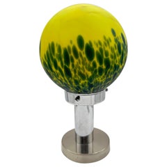 Vintage Art Deco Glass and Chrome Table Lamp with Bright Yellow and Green Globe