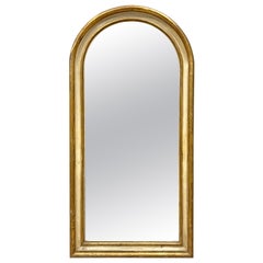 Specchio da terra ad arco francese del XIX secolo, dorato e dipinto